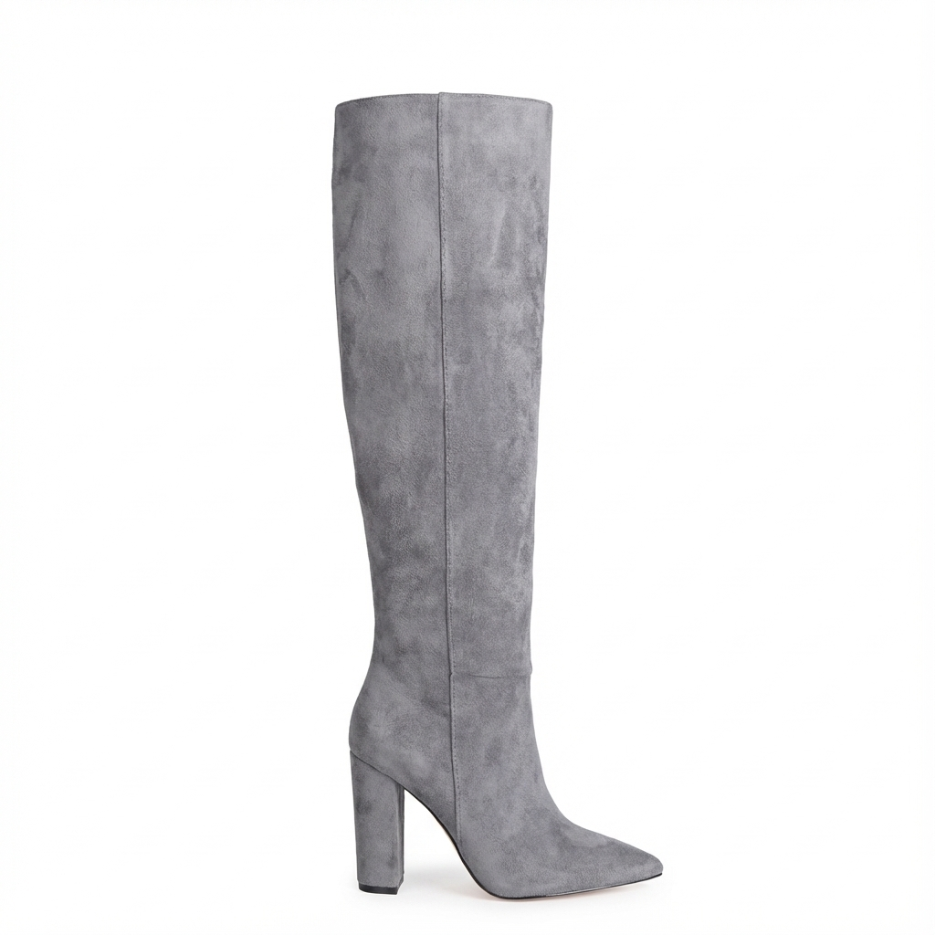 Botte haute gris Daim Synthétique Femme - Talon carré