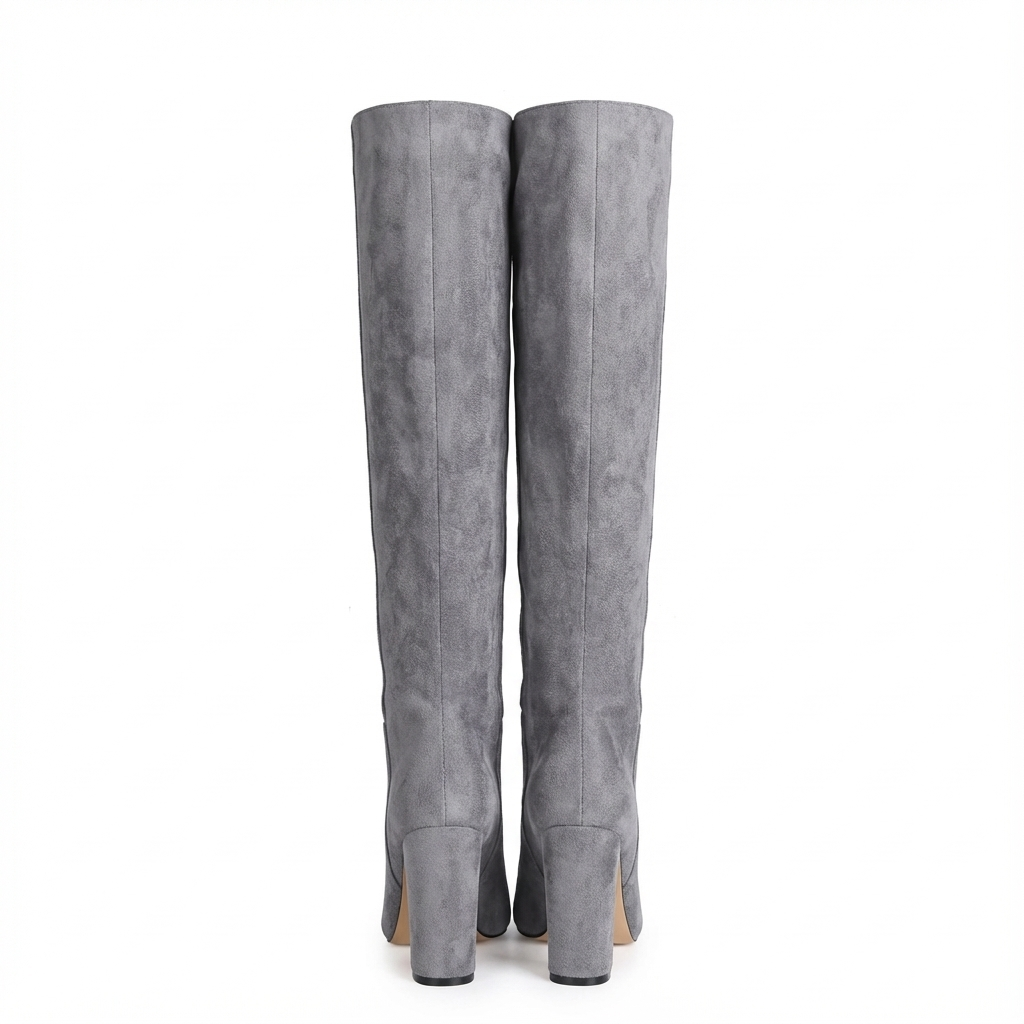 Botte haute gris Daim Synthétique Femme - Talon carré