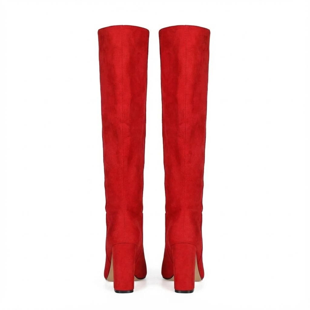Botte haute rouge Daim Synthétique Femme - Style cowboy