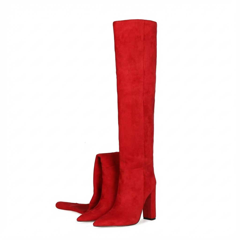 Botte haute rouge Daim Synthétique Femme - Style cowboy