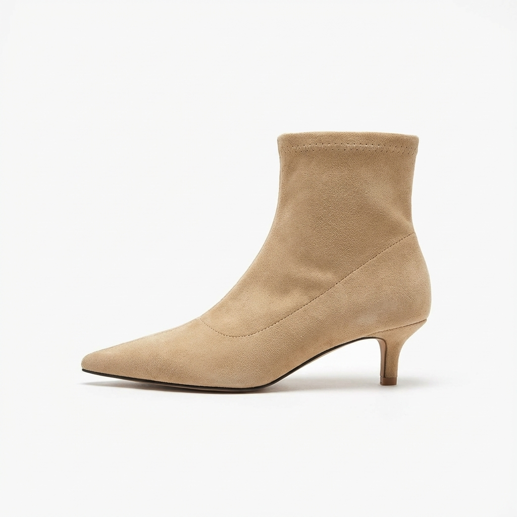 Bottine à talon beige Daim Femme - Bout pointu, style cowboy