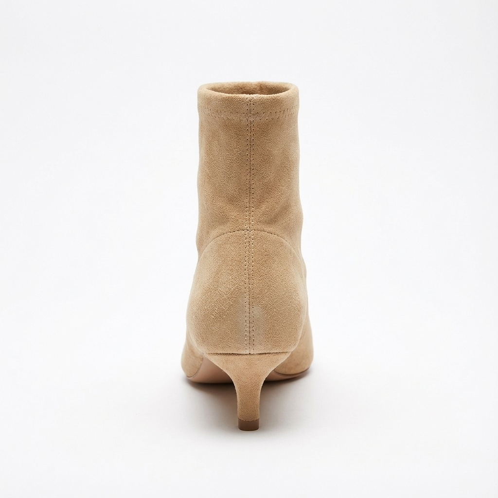Bottine à talon beige Daim Femme - Bout pointu, style cowboy