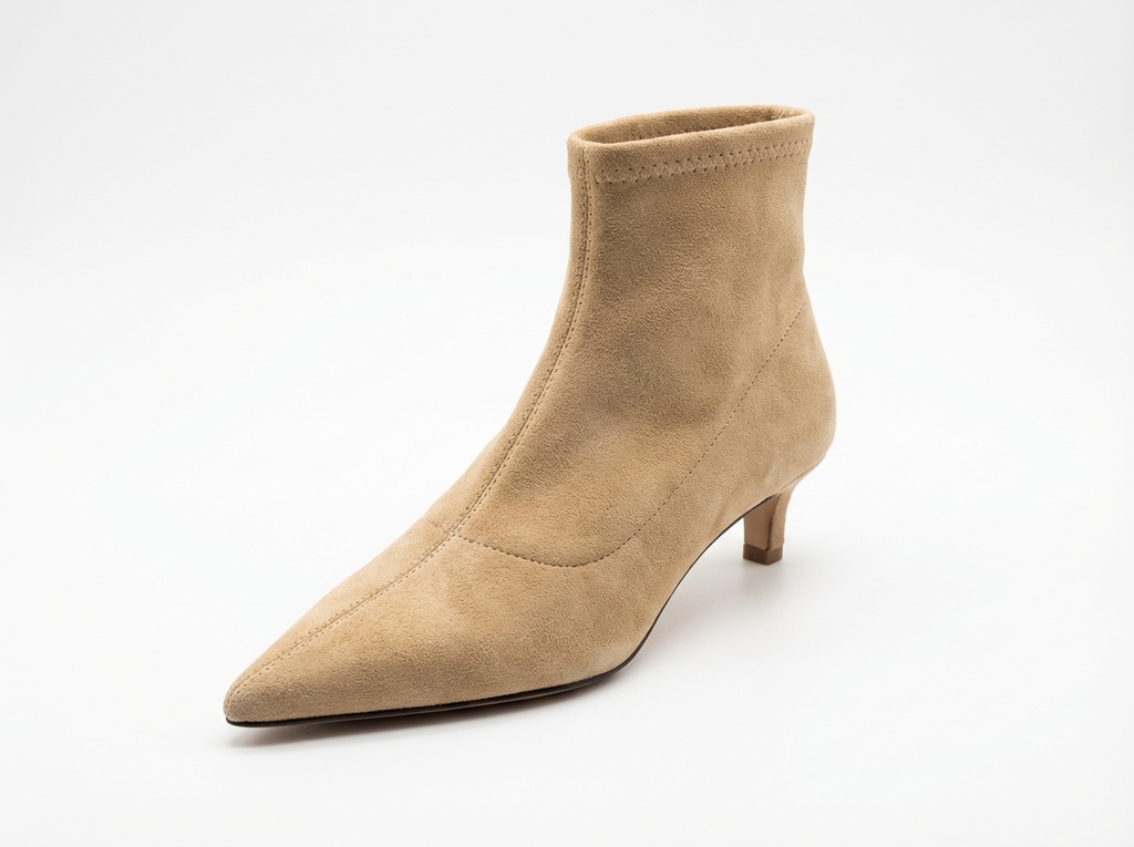 Bottine à talon beige Daim Femme - Bout pointu, style cowboy