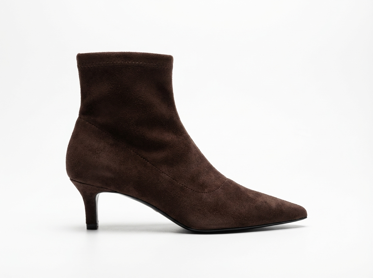 Bottine à talon marron foncé Daim Femme - Bout pointu