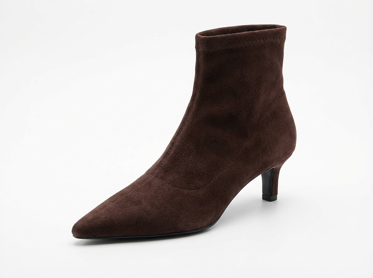 Bottine à talon marron foncé Daim Femme - Bout pointu