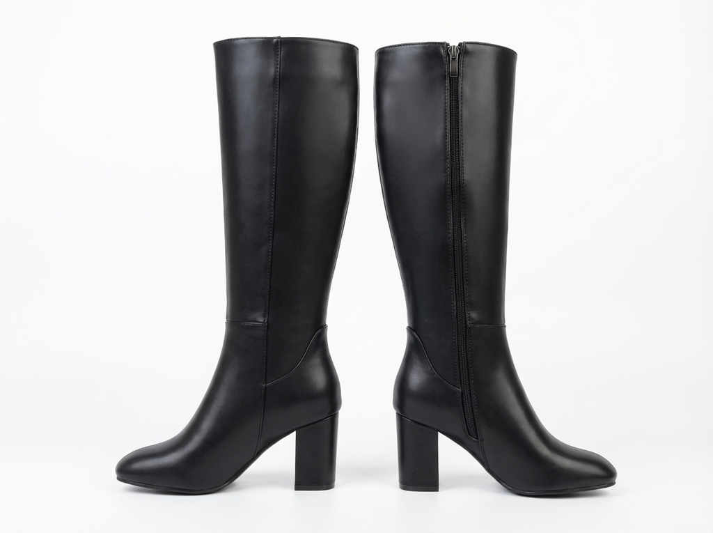 Santiag haute noir Synthétique Femme - Talon carré