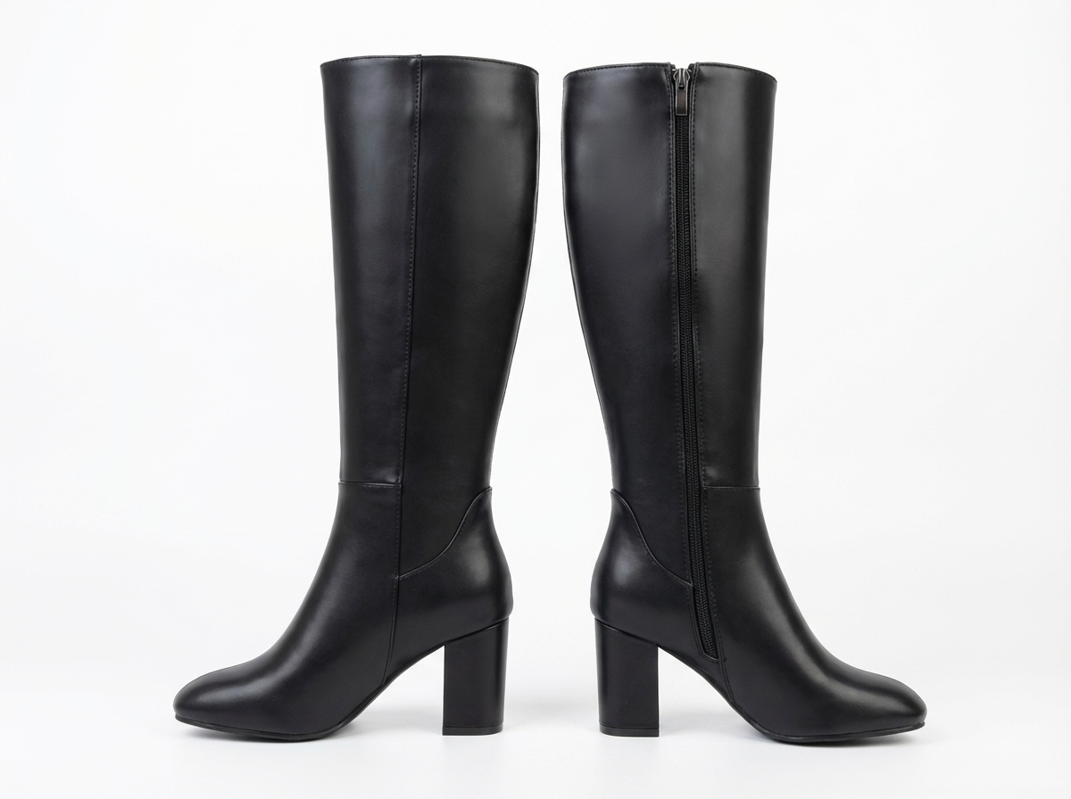 Santiag haute noir Synthétique Femme - Talon carré