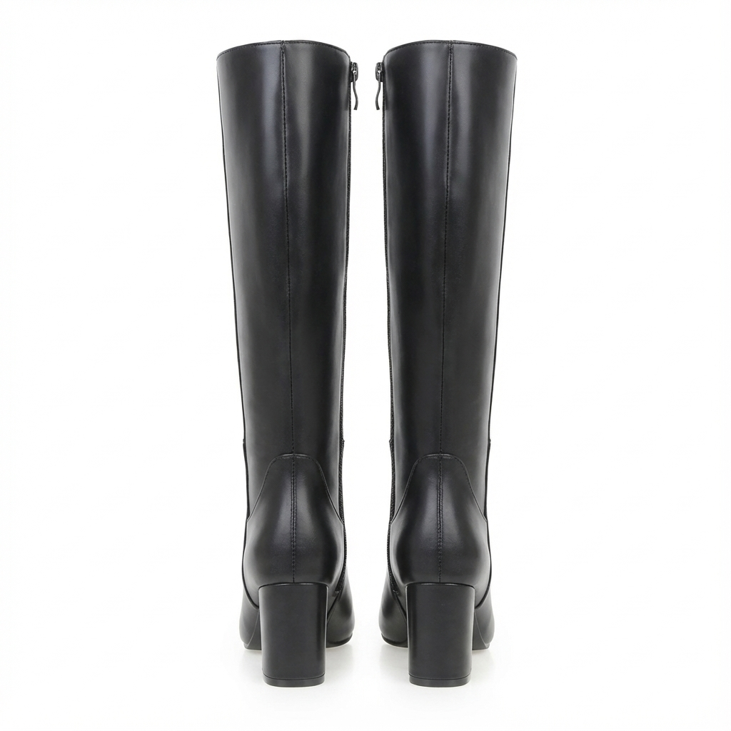 Santiag haute noir Synthétique Femme - Talon carré