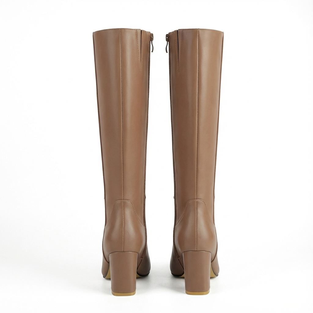 Santiag haute camel Simili Cuir Femme - Bout rond, talon bloc