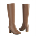 Santiag haute camel Simili Cuir Femme - Bout rond, talon bloc