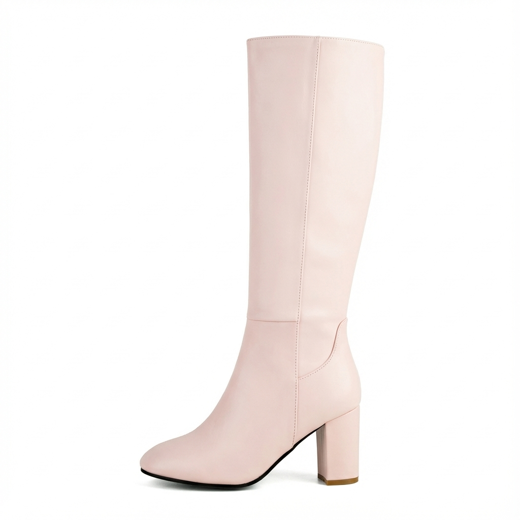 Botte haute rose Simili Cuir Femme - Talon carré