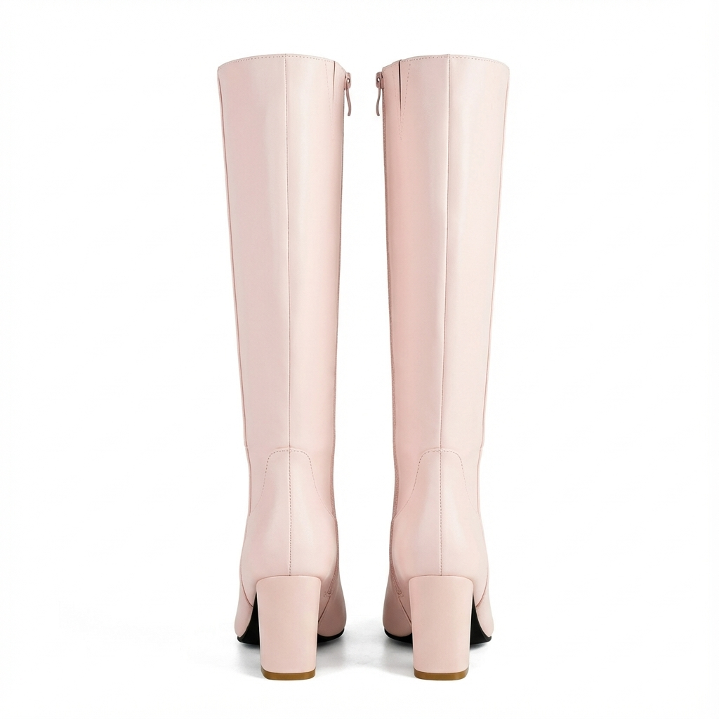 Botte haute rose Simili Cuir Femme - Talon carré