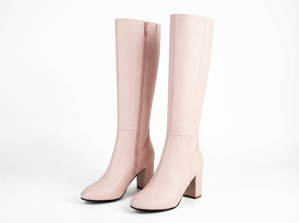Botte haute rose Simili Cuir Femme - Talon carré