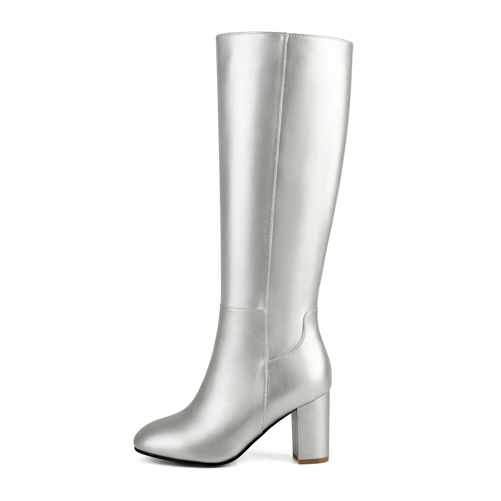 Botte haute argenté Simili Cuir Femme - Style cowboy