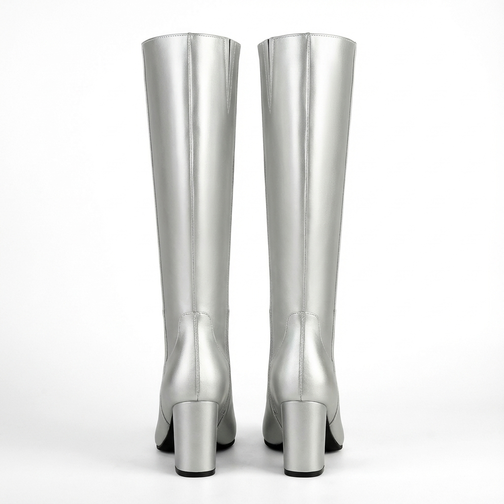 Botte haute argenté Simili Cuir Femme - Style cowboy