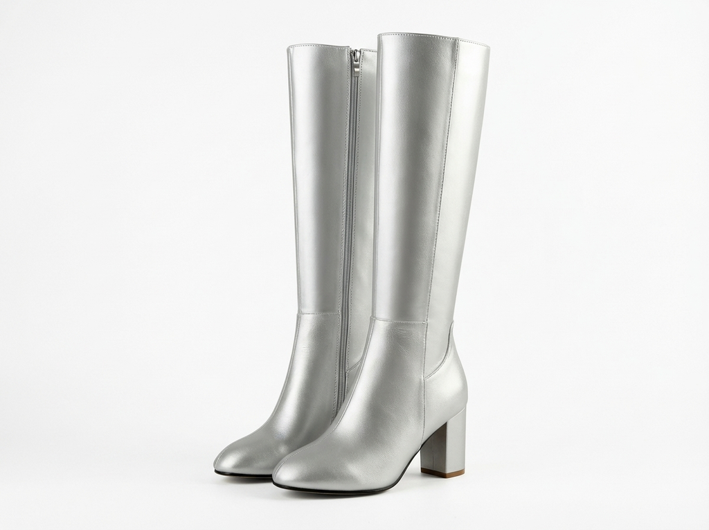 Botte haute argenté Simili Cuir Femme - Style cowboy