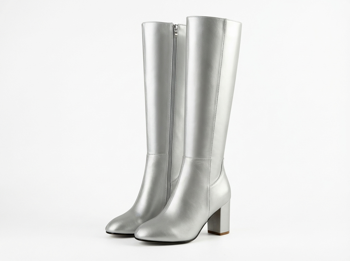 Botte haute argenté Simili Cuir Femme - Style cowboy