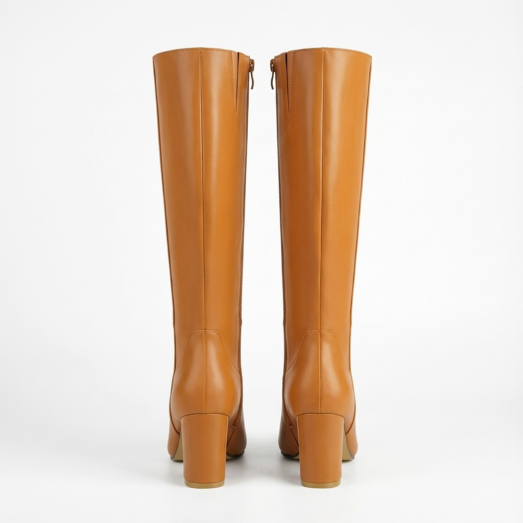 Santiag haute camel Simili Cuir Femme - Talon carré épais