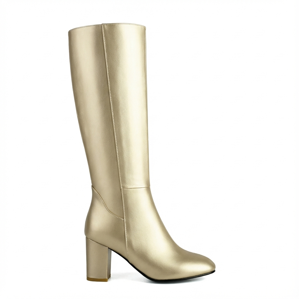 Botte haute doré Simili Cuir Femme - Style cowboy