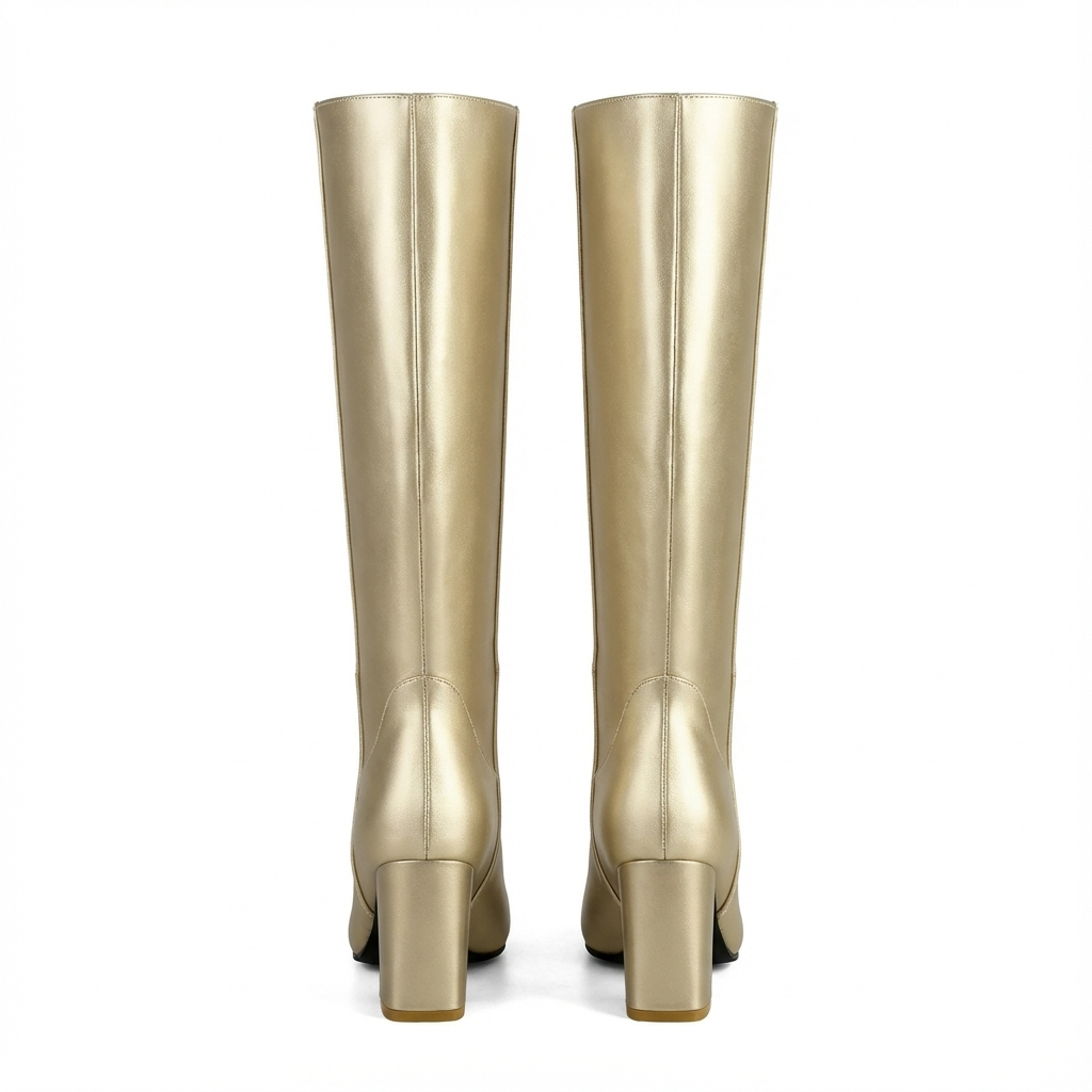 Botte haute doré Simili Cuir Femme - Style cowboy