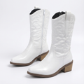 Santiag mi-haute blanc Synthétique Femme - Broderies ton sur ton, talon bois