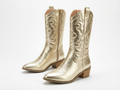 Santiag mi-haute dorée Simili Cuir Femme - Broderies western