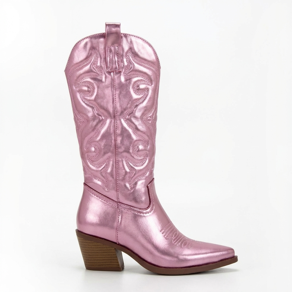 Santiag mi-haute rose Synthétique Femme - Broderies western