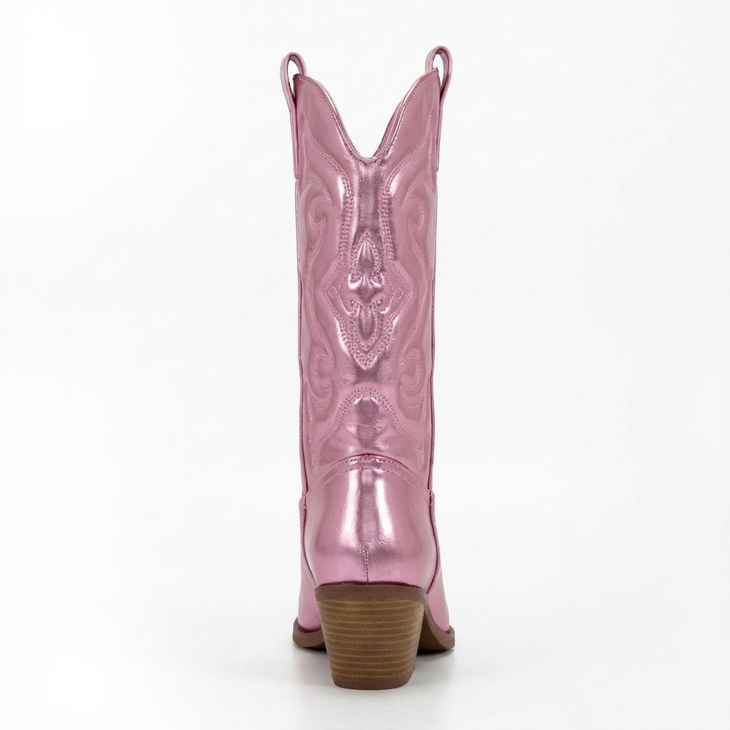 Santiag mi-haute rose Synthétique Femme - Broderies western