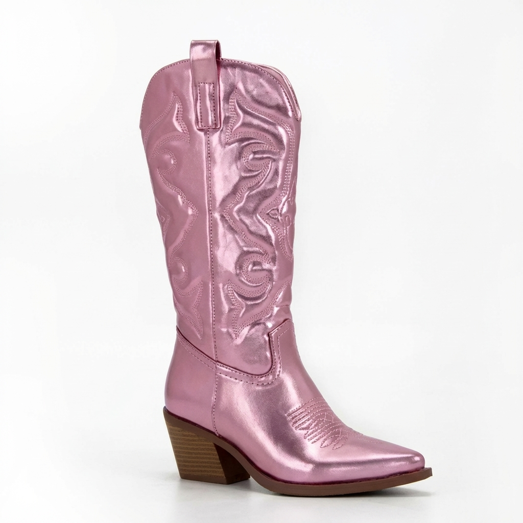 Santiag mi-haute rose Synthétique Femme - Broderies western