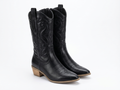 Santiag mi-haute noir Simili Cuir Femme - Coutures, style cowboy