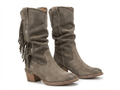Santiag mi-haute gris Daim Synthétique Femme - Franges western, talon bas