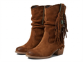 Santiag mi-haute marron Daim Synthétique Femme - Franges, rivets métalliques