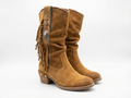 Santiag mi-haute camel Daim Synthétique Femme - Franges, clous