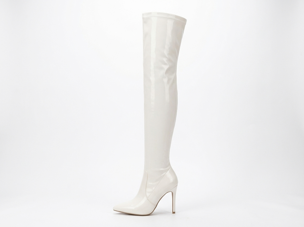 Botte haute blanc Synthétique Femme - Cuissarde, talon aiguille