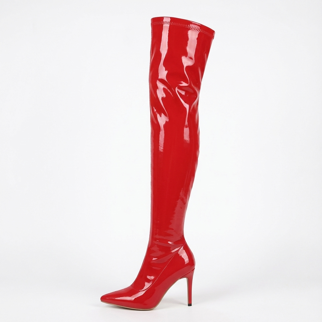 Botte haute rouge Synthétique Femme - Verni, talon aiguille