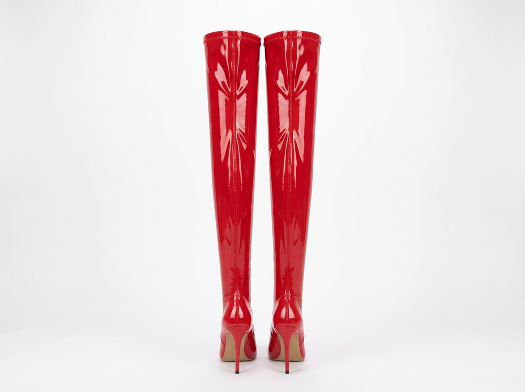 Botte haute rouge Synthétique Femme - Verni, talon aiguille