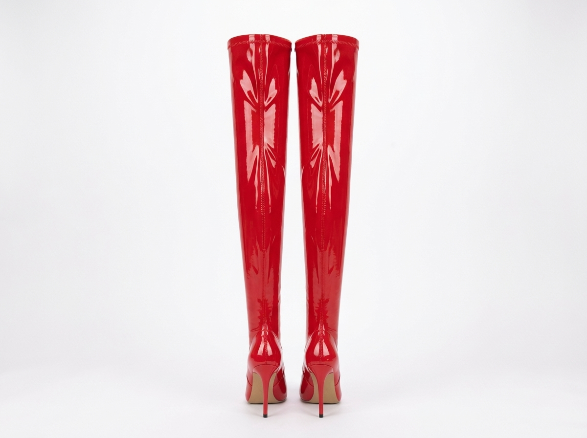 Botte haute rouge Synthétique Femme - Verni, talon aiguille