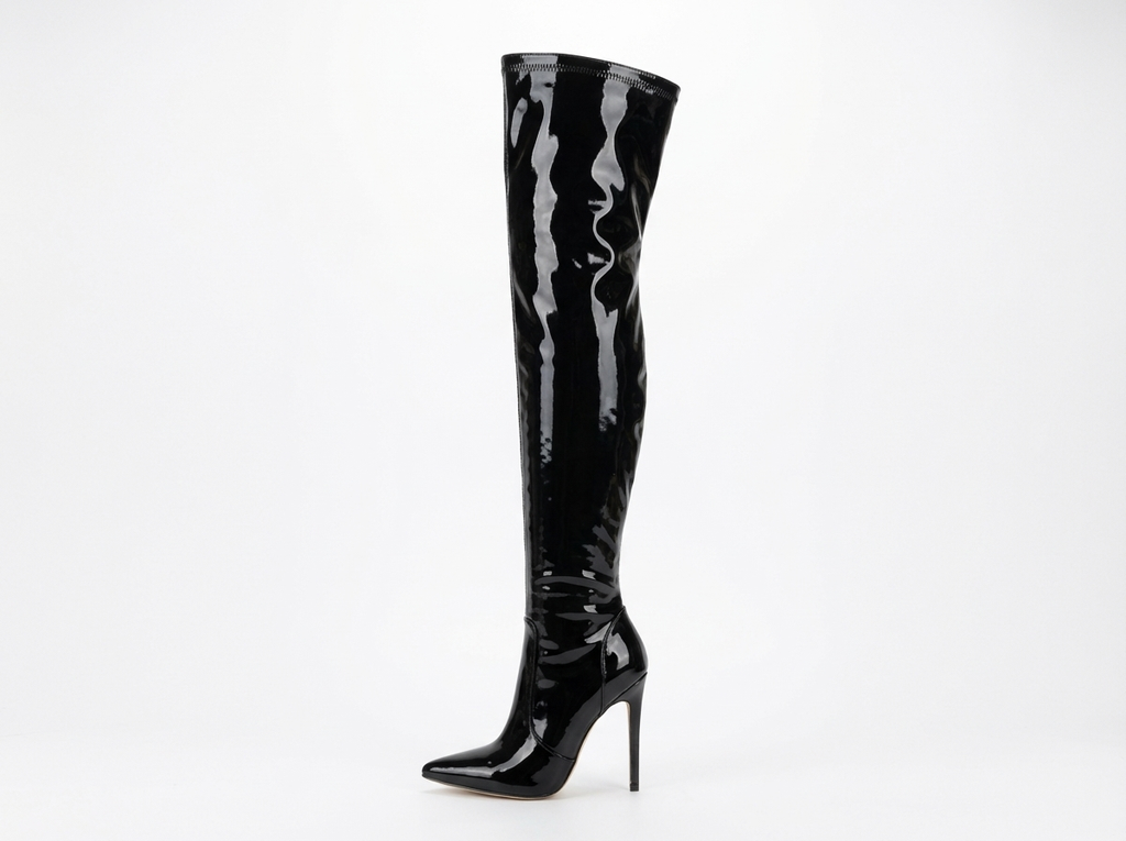 Botte haute noir Cuir Femme - Verni, talon aiguille