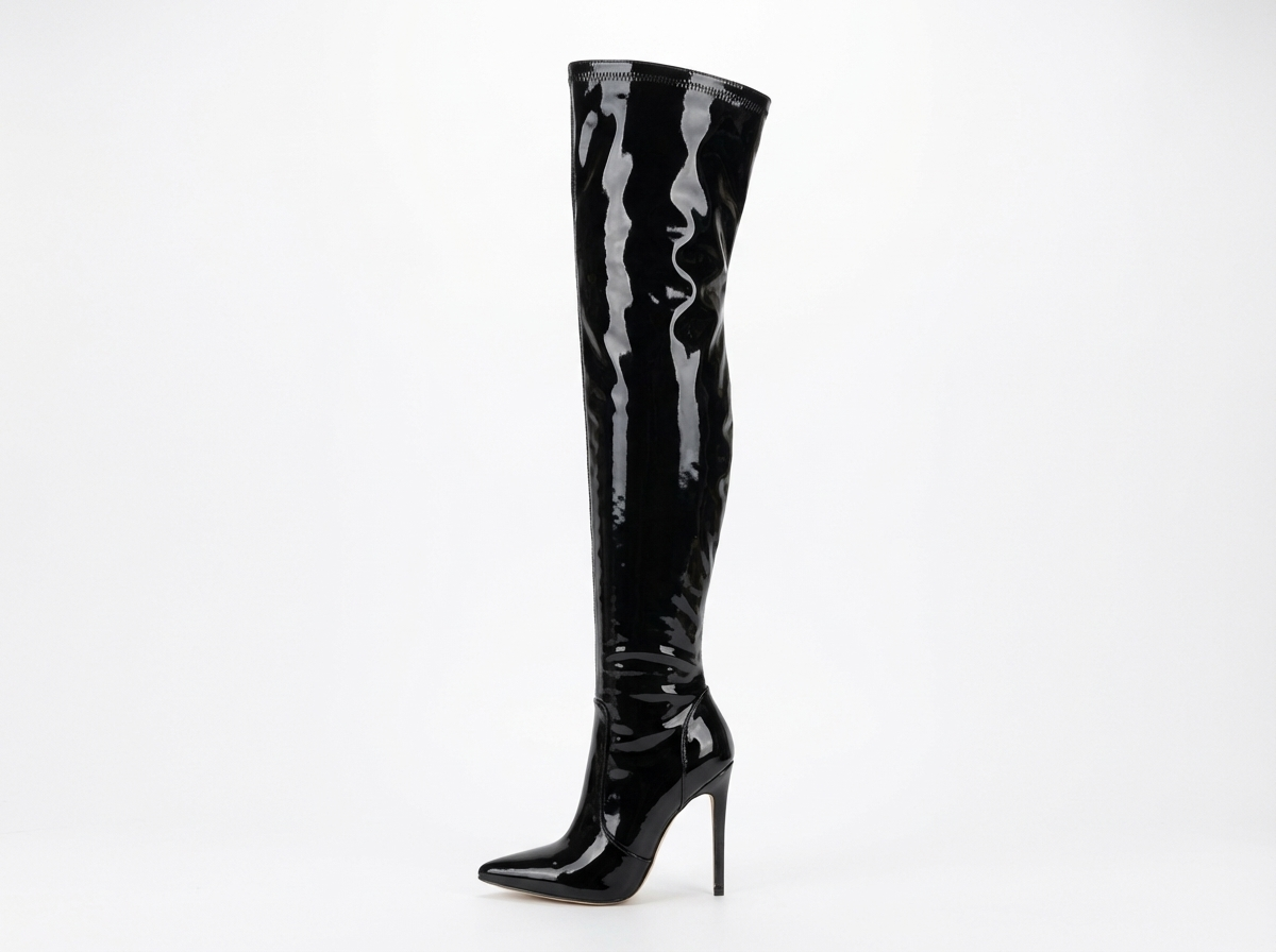 Botte haute noir Cuir Femme - Verni, talon aiguille