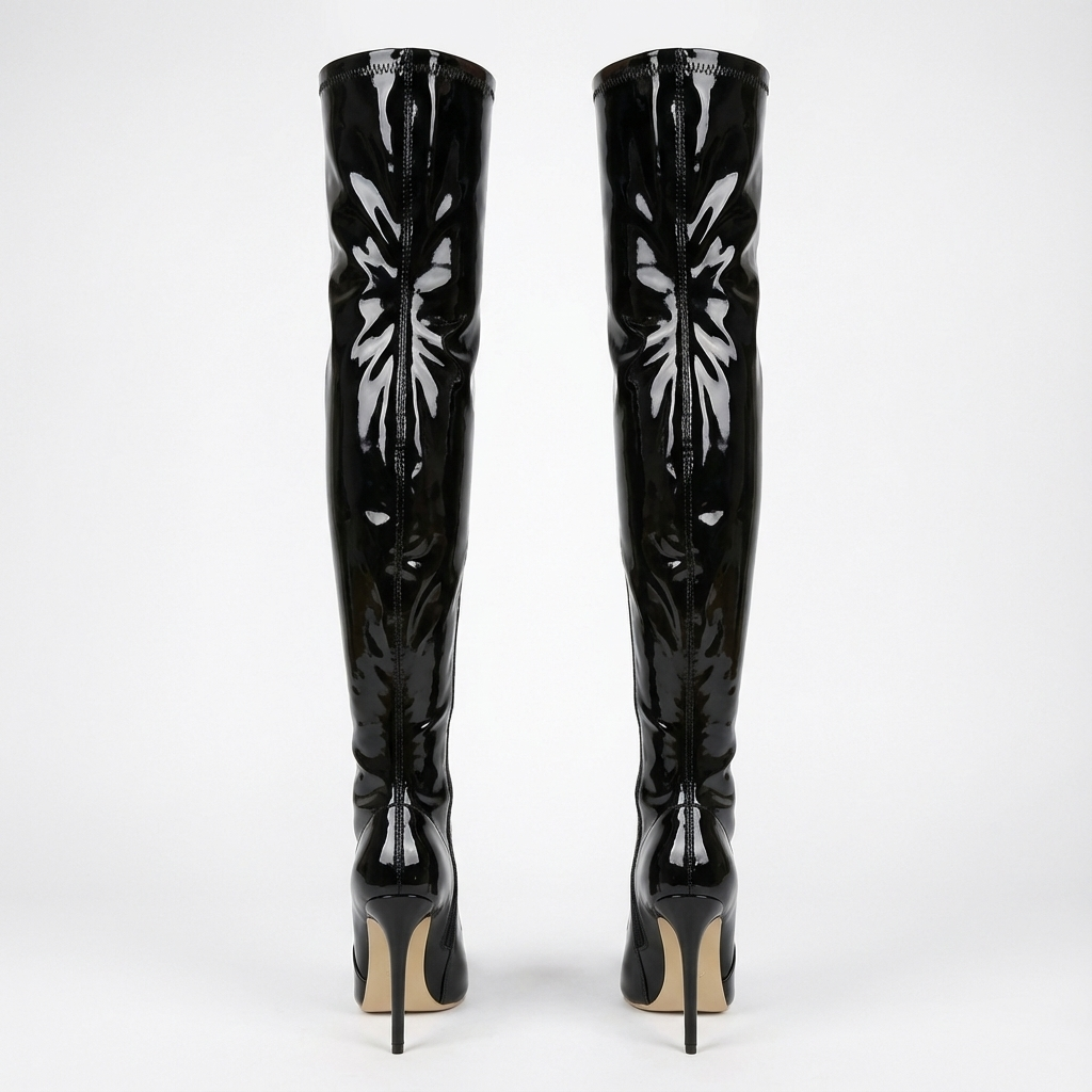 Botte haute noir Cuir Femme - Verni, talon aiguille