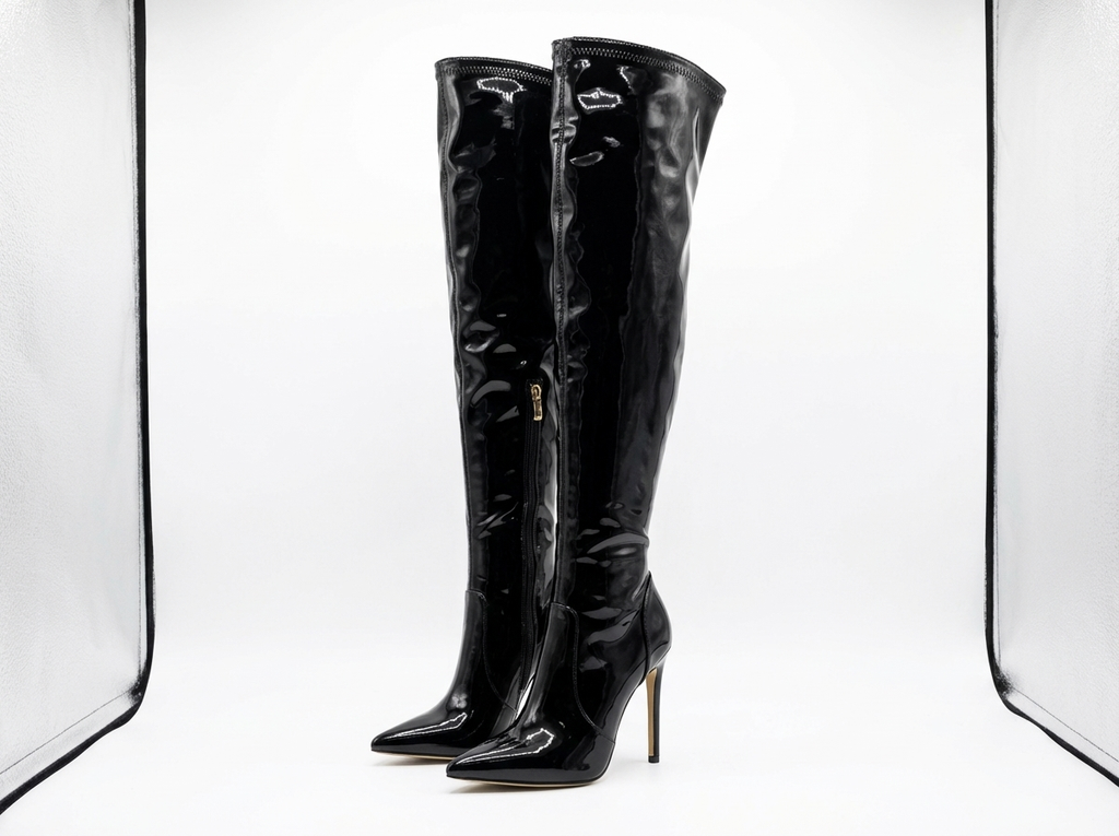 Botte haute noir Cuir Femme - Verni, talon aiguille