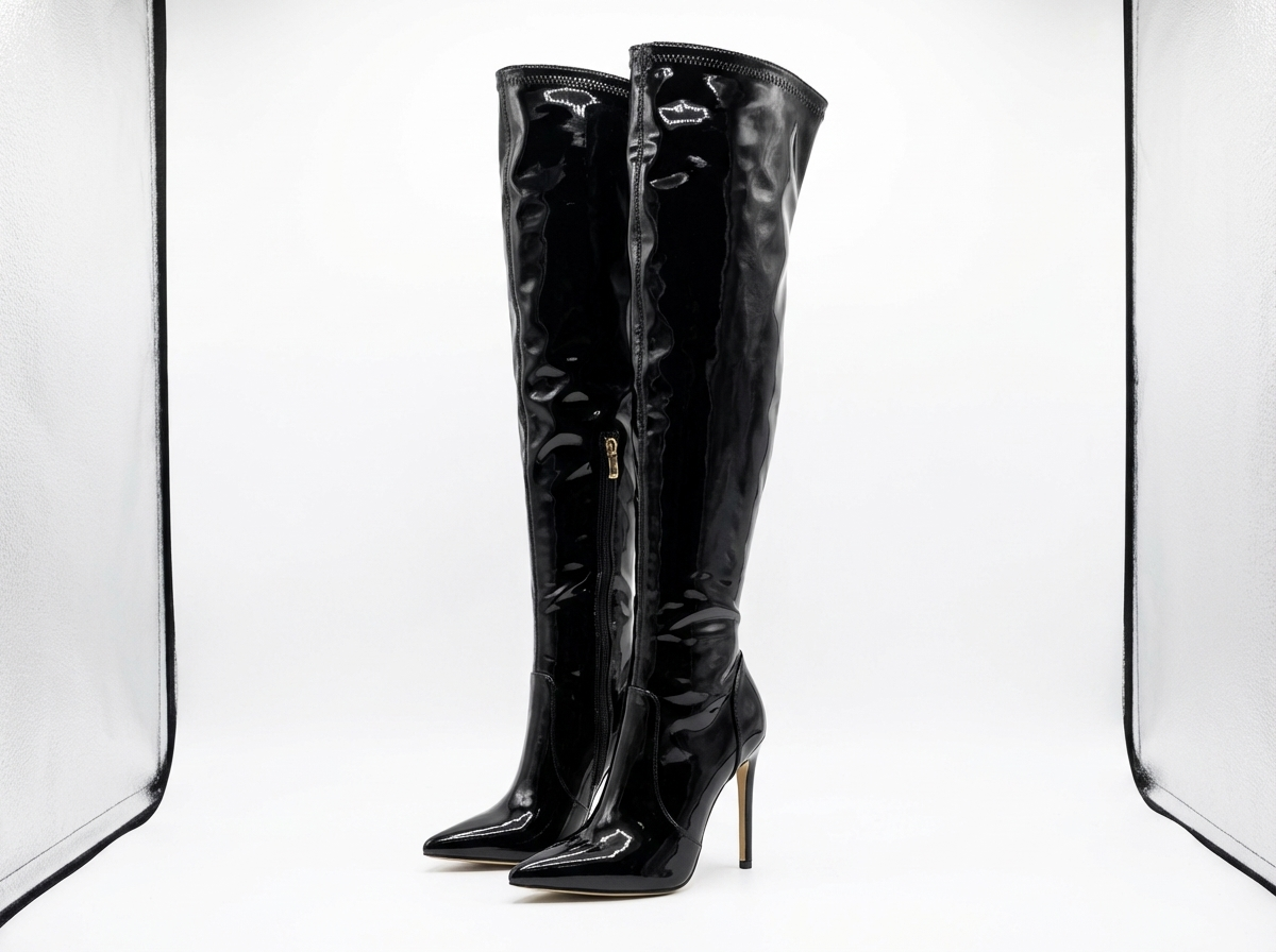 Botte haute noir Cuir Femme - Verni, talon aiguille