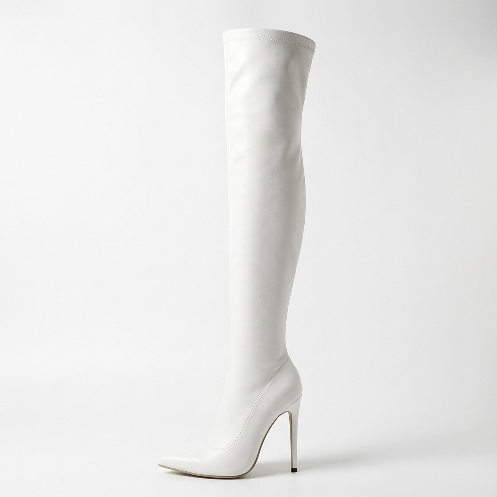 Botte haute blanc Cuir Femme - Talon aiguille