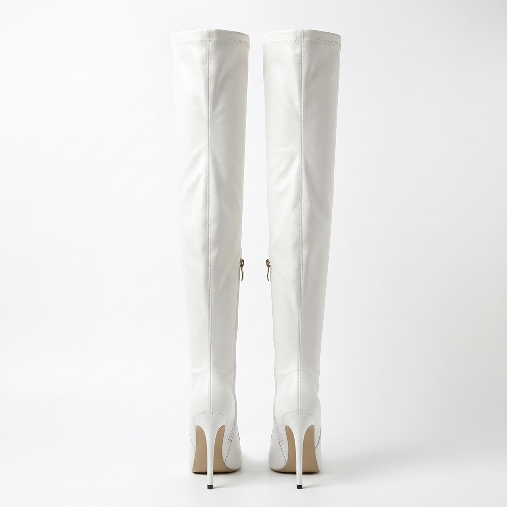 Botte haute blanc Cuir Femme - Talon aiguille
