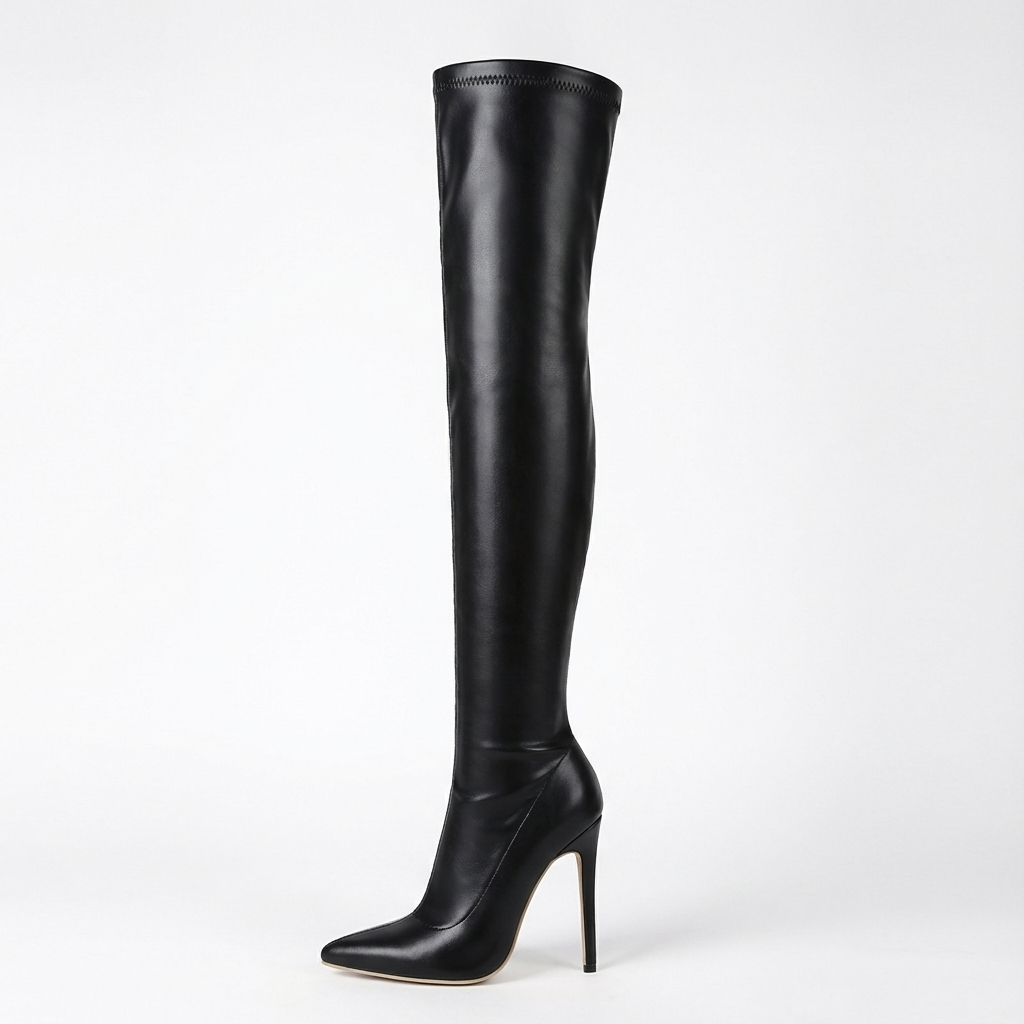 Botte haute noir Synthétique Femme - Cuissarde vernie, talon aiguille