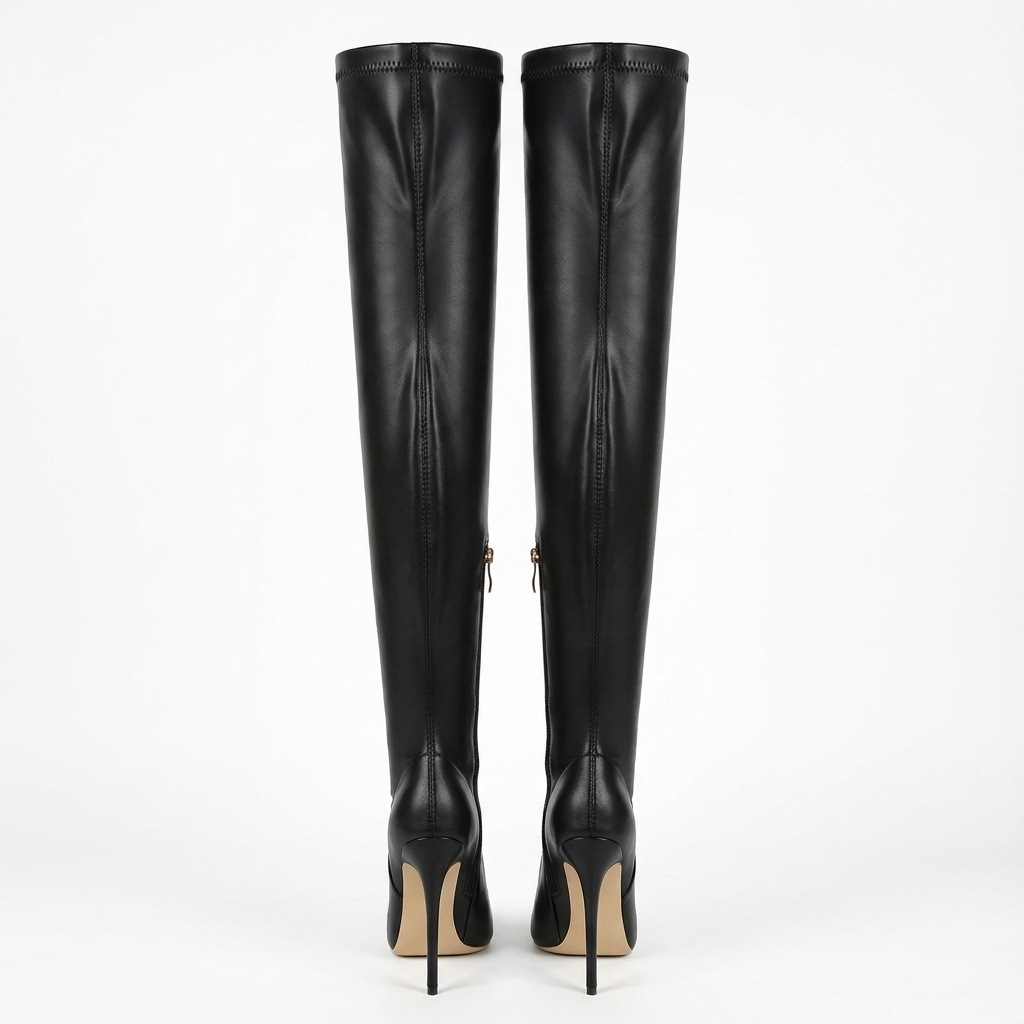 Botte haute noir Synthétique Femme - Cuissarde vernie, talon aiguille
