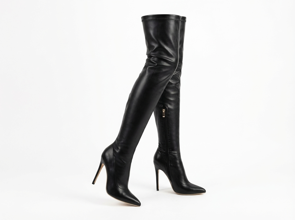Botte haute noir Synthétique Femme - Cuissarde vernie, talon aiguille