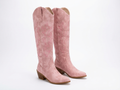 Santiag haute rose Simili Cuir Femme - Broderies florales