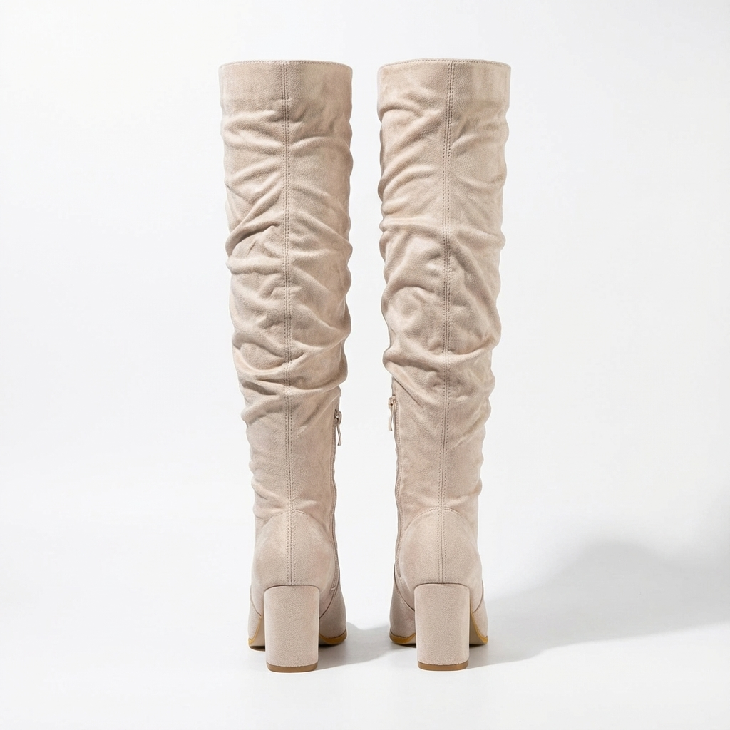 Santiag haute beige Daim Synthétique Femme - Style motard, zip