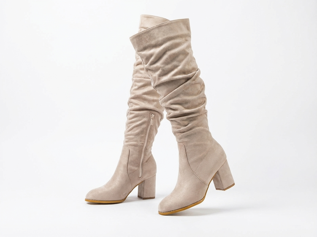Santiag haute beige Daim Synthétique Femme - Style motard, zip